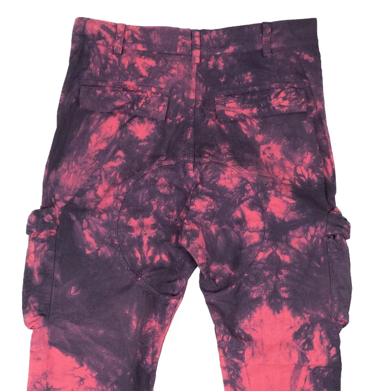 men clothing sweatpants-Fuchsia Tie Dye Cargo Pants