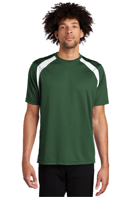 men clothing casual chinos-Sport-Tek Mens Dry Zone Moisture Wicking Short Sleeve Crewneck T-Shirt - Forest Green/White - Closeout