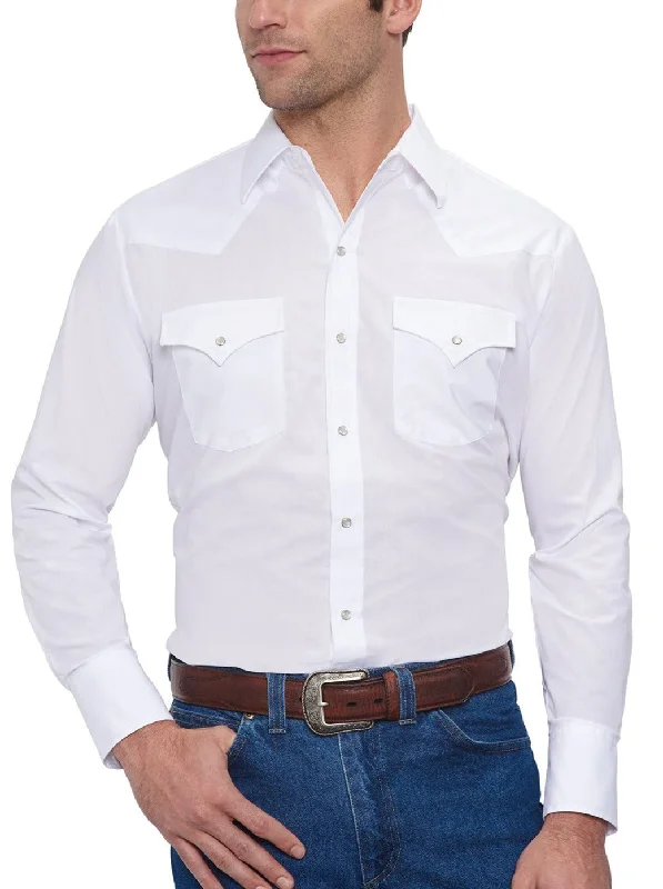 men clothing leather belt-Ely & Walker Solid White long sleeve Western Shirt