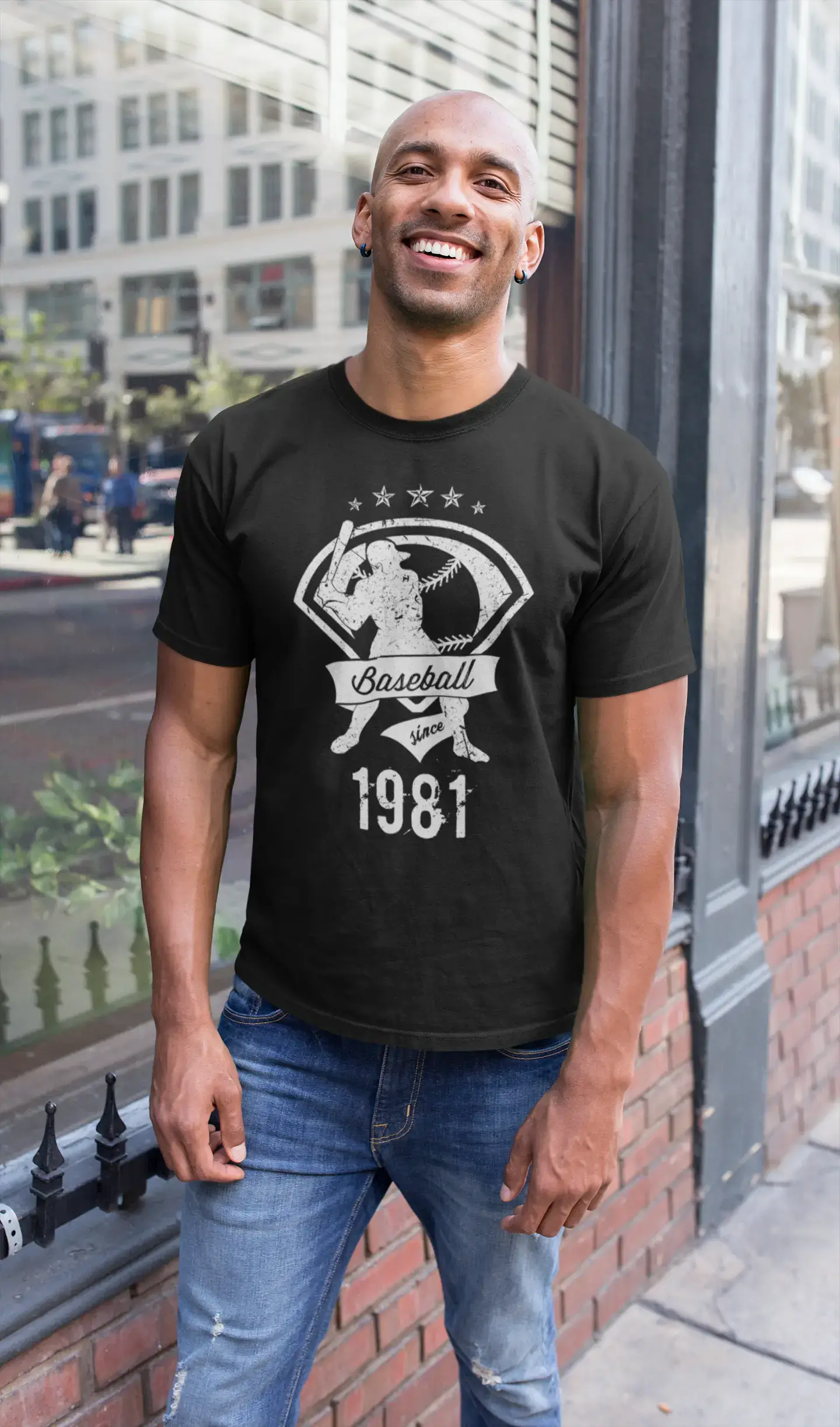 men clothing vintage t-shirt-Men's Vintage Tee Shirt Graphic T shirt Baseball Since 1981 Deep Black White Text