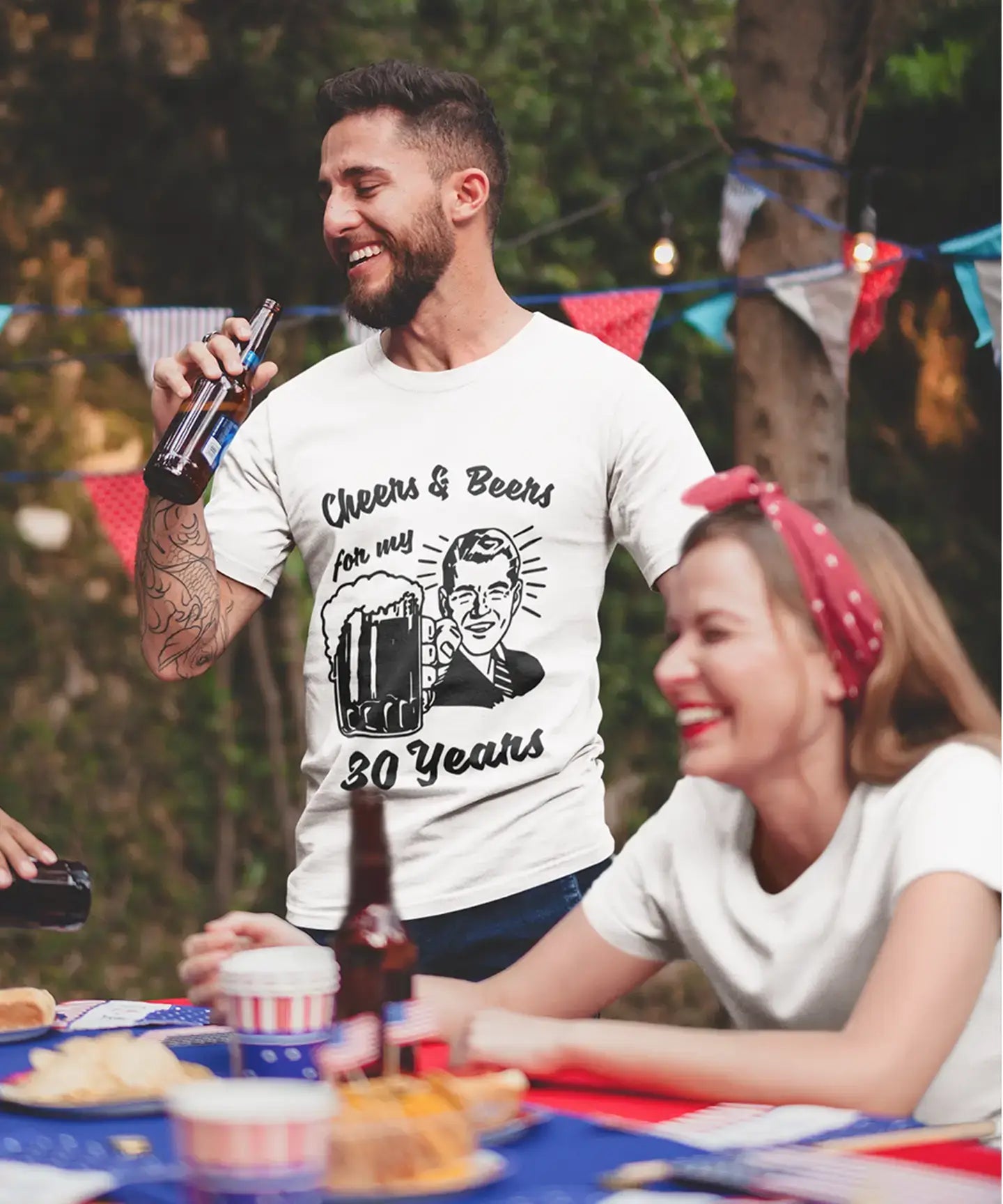 men clothing athletic wear-Cheers and Beers For My 30 Years Men's T-shirt White 30th Birthday Gift 00414