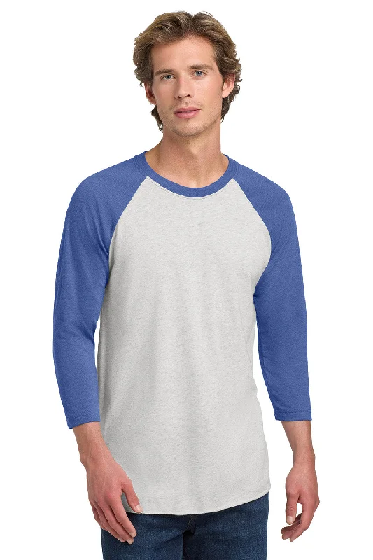 men clothing printed shirt-Next Level Mens Jersey 3/4 Sleeve Crewneck T-Shirt - Heather White/Vintage Royal Blue