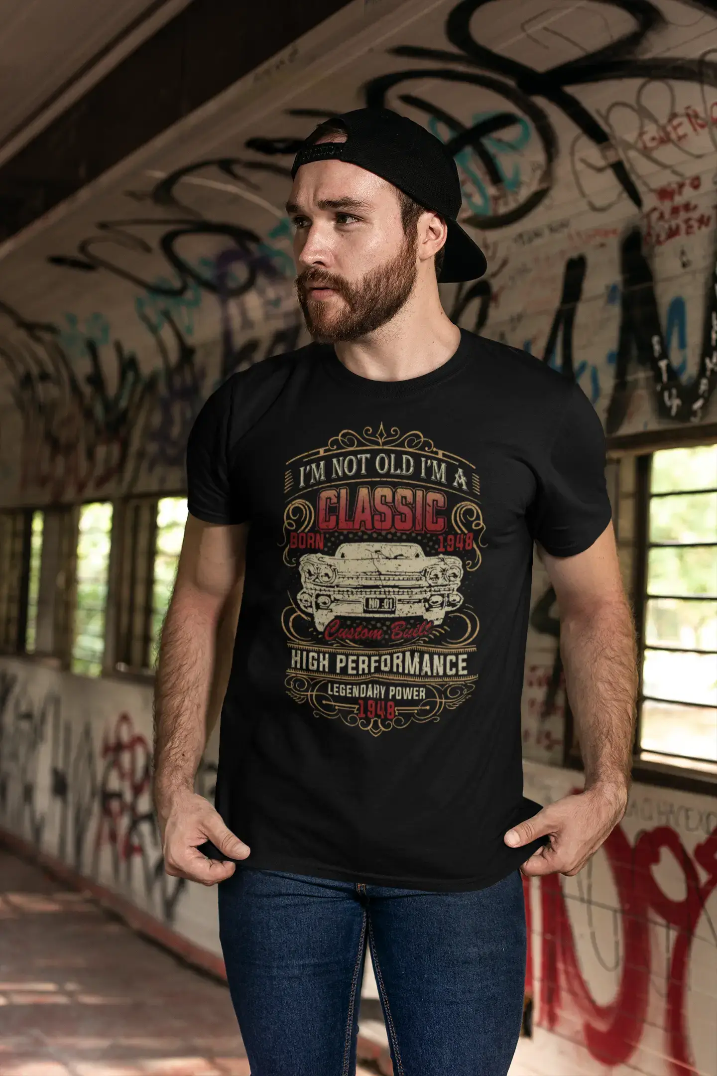 men clothing leather boots-ULTRABASIC Men's T-Shirt I'm not Old I'm a Classic Born 1948 - Vintage Car Tee Shirt