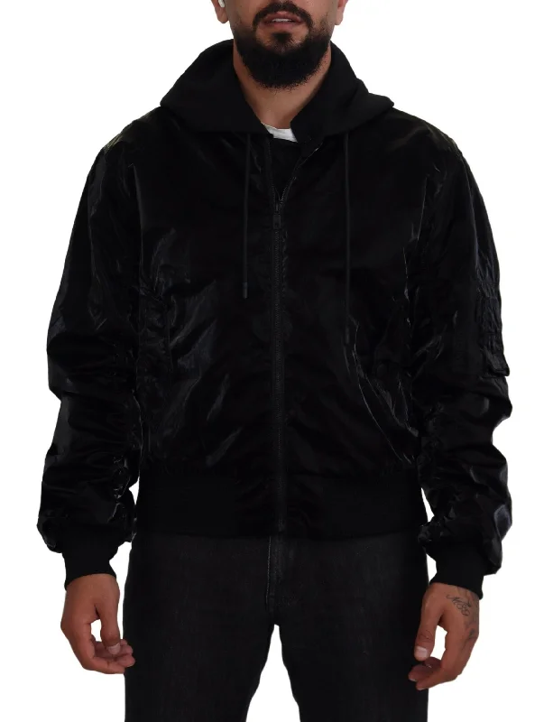 men clothing activewear hoodie-Dolce & Gabbana Elegant  Bomber Hooded Men's Jacket