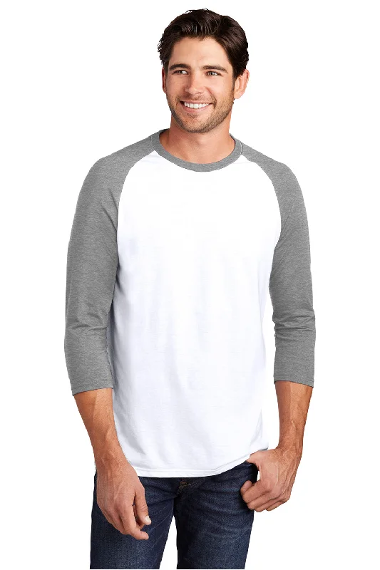 men clothing tank top-District Mens Perfect Tri 3/4 Sleeve Crewneck T-Shirt - White/Grey Frost