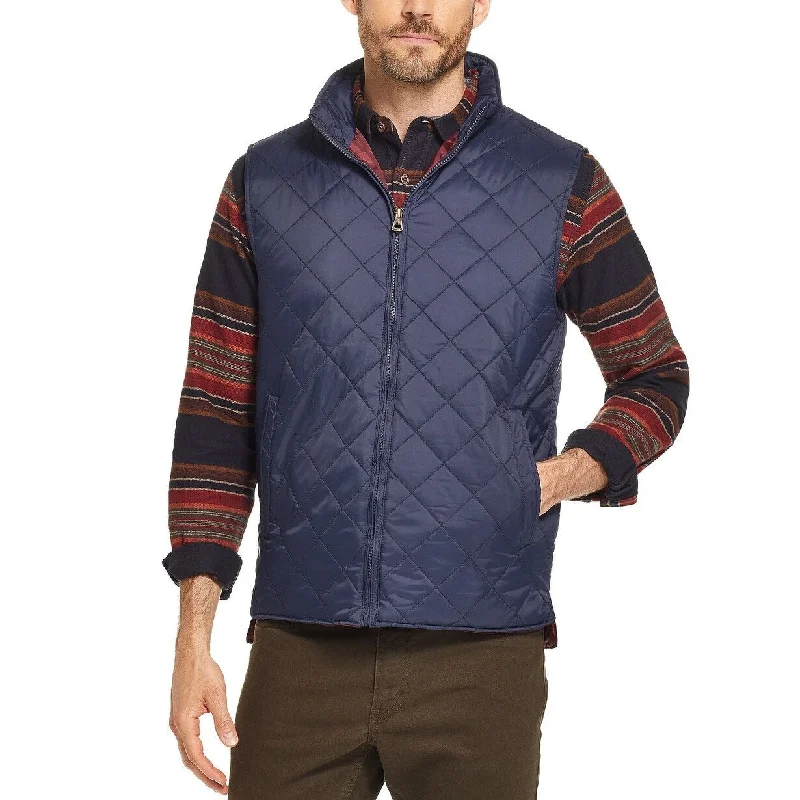 men clothing casual jacket-Weatherproof Vintage Men's Diamond Quilted Vest Navy Size Large