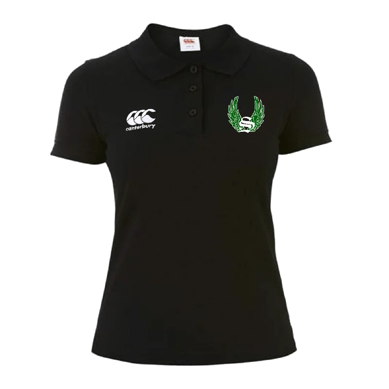 men clothing wool sweater-Sirens Canterbury Women's Black Waimak Rugby Polo