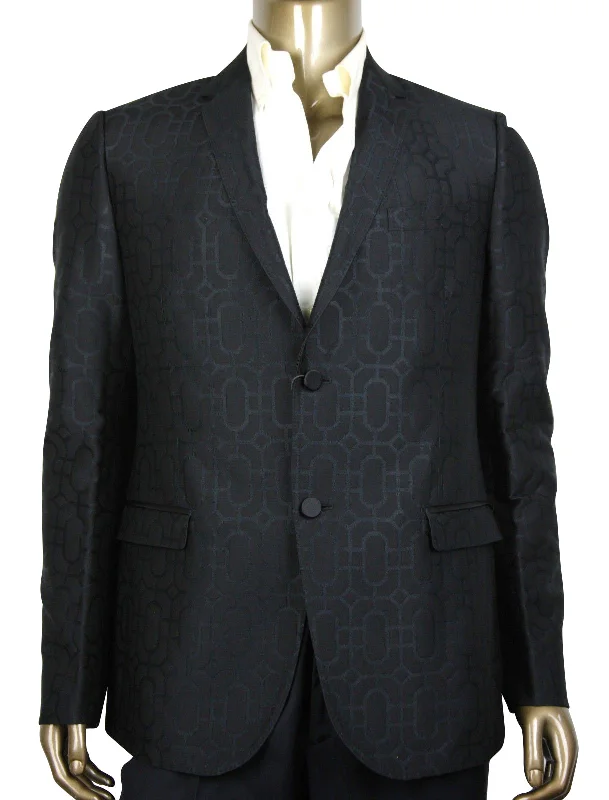 men clothing casual jacket-Gucci Men's Emerald Jacquard Dylan 60  Wool Silk 2 Buttons Jacket