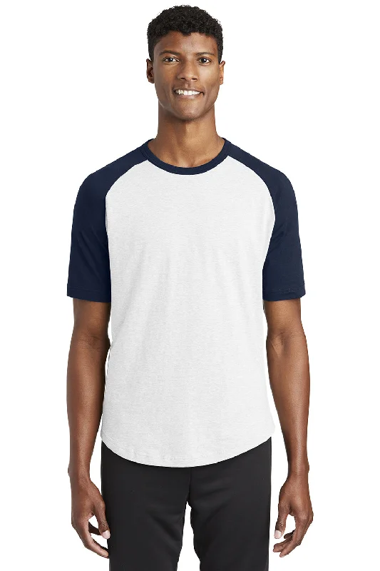 men clothing pullover sweater-Sport-Tek Mens Short Sleeve Crewneck T-Shirt - White/Navy Blue - Closeout