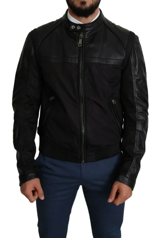 men clothing fall fashion trends-Dolce & Gabbana Elegant  Bomber with Leather Men's Accents