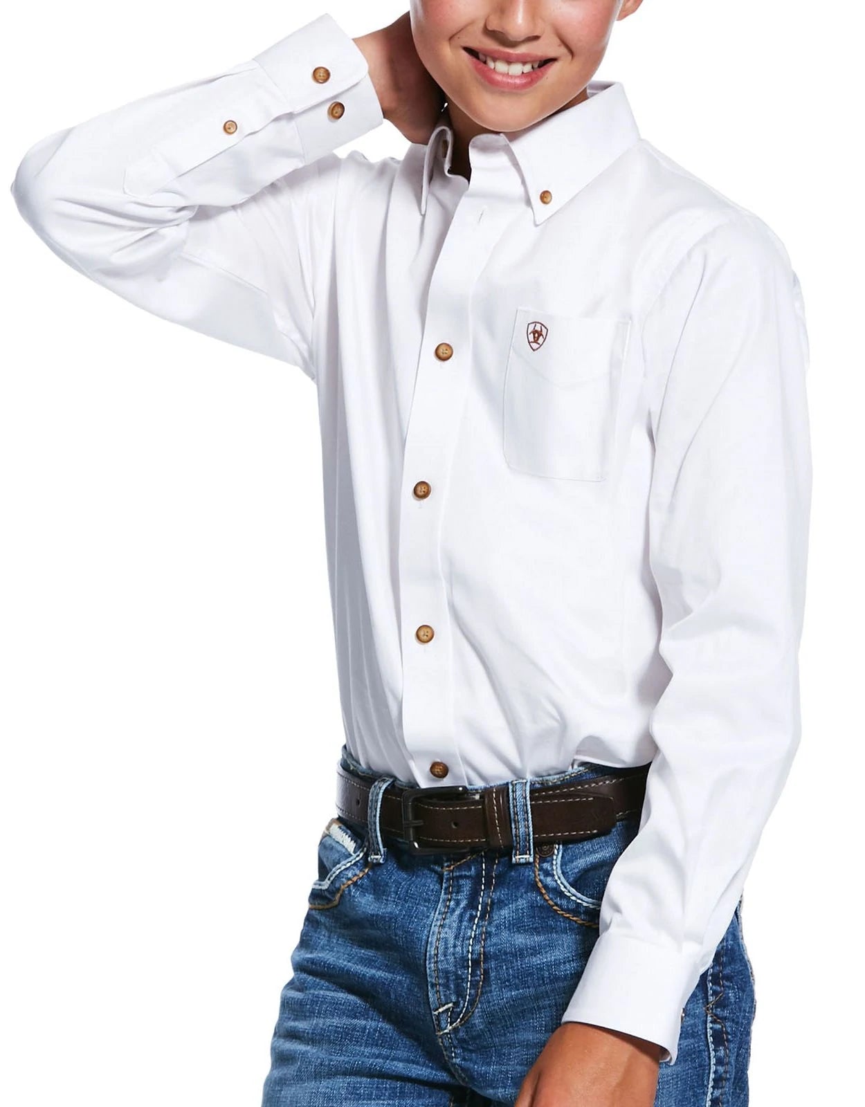 men clothing dress pants-Ariat Boy's Solid Classic Fit Button Down Shirt in White