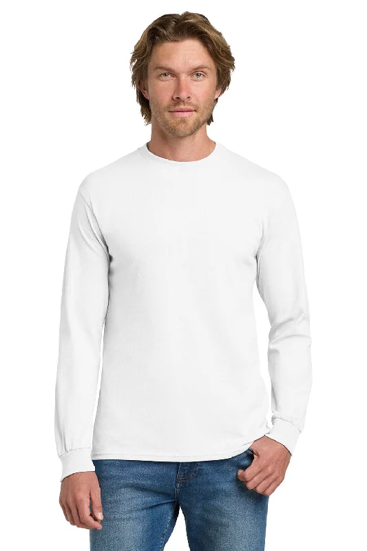 men clothing slim fit pants-Gildan Mens Long Sleeve Crewneck T-Shirt - White