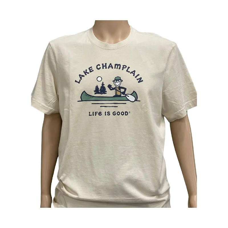 men clothing lightweight jacket-Life Is Good Men's Lake Champlain Exclusive Canoe Tee - Putty White