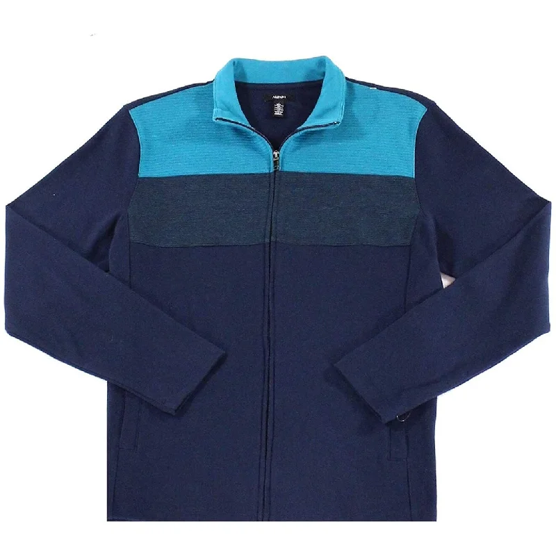 men clothing wool blend coat-Alfani Men's Colorblocked Full-Zip Jacket Navy Size Large