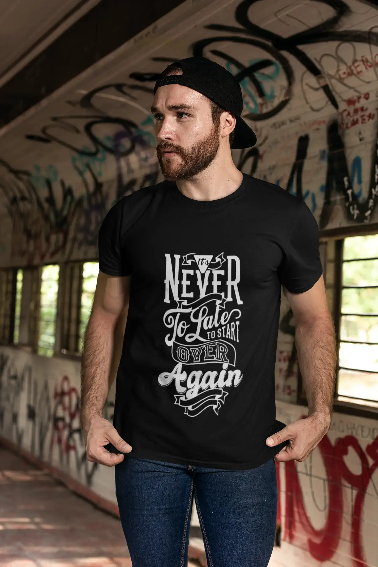 men clothing polo shirt-Men's T-Shirt It's Never Too Late Positive Shirt Motivational Gift Quote T-Shirt