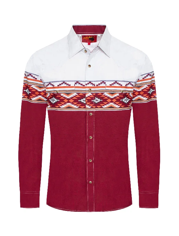 men clothing track pants-White & Red Solid Tribal Print Long Sleeve Shirt