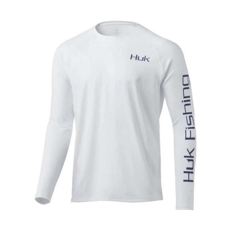 men clothing athletic joggers-Huk Men's Americana Sushi Pursuit Long Sleeve Shirt - White/Blue