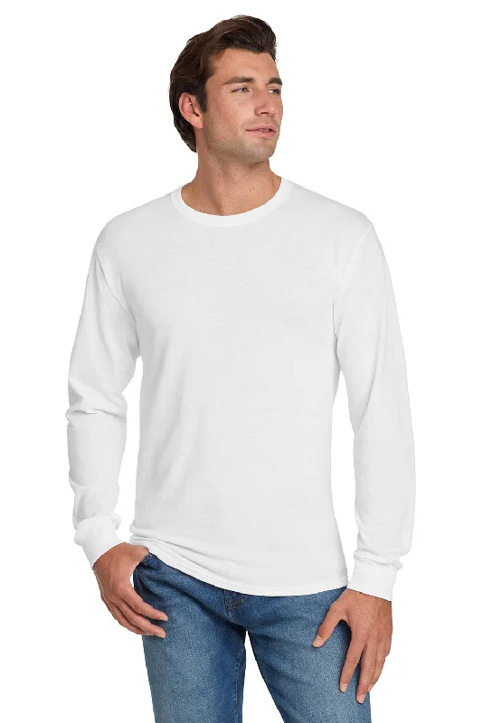 men clothing printed shirt-Jerzees Mens Dri-Power Moisture Wicking Long Sleeve Crewneck T-Shirt - White