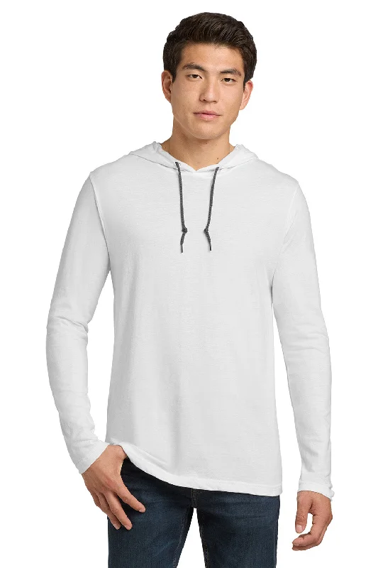 men clothing denim shorts-Gildan Mens Long Sleeve Hooded T-Shirt Hoodie - White/Dark Grey - Closeout