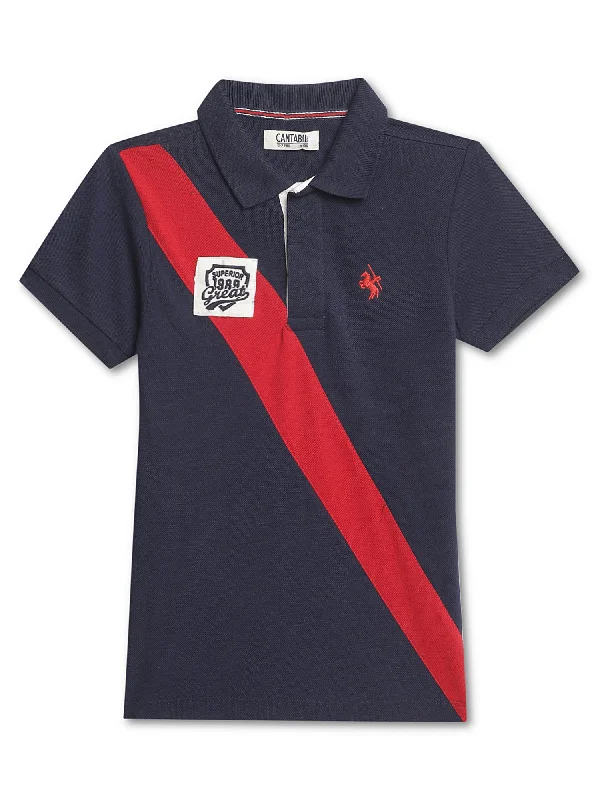 men clothing tailored pants-Boys Polo Neck Navy Blue T-Shirt