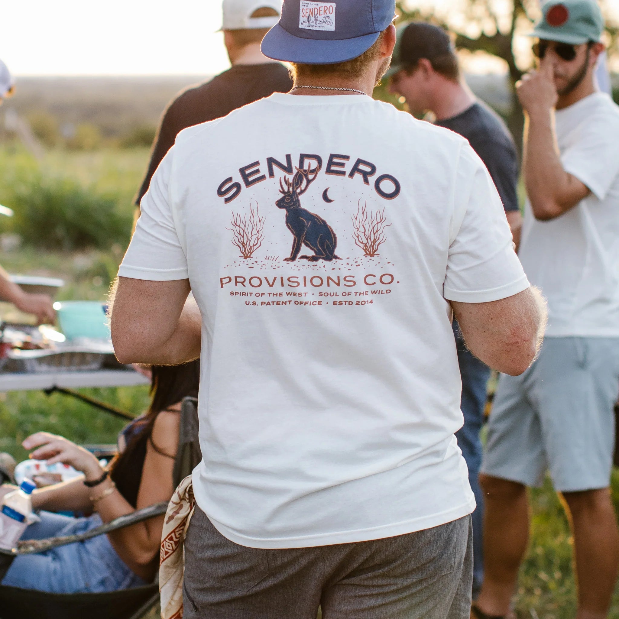 men clothing sports jacket-Sendero Provisions Co. Men's "Jackalope" Graphic Pocket Tee in Vintage White