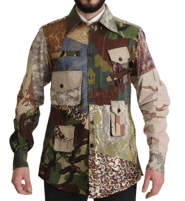 men clothing outdoor jacket-Dolce & Gabbana Patchwork Camouflage Casual Men's Shirt