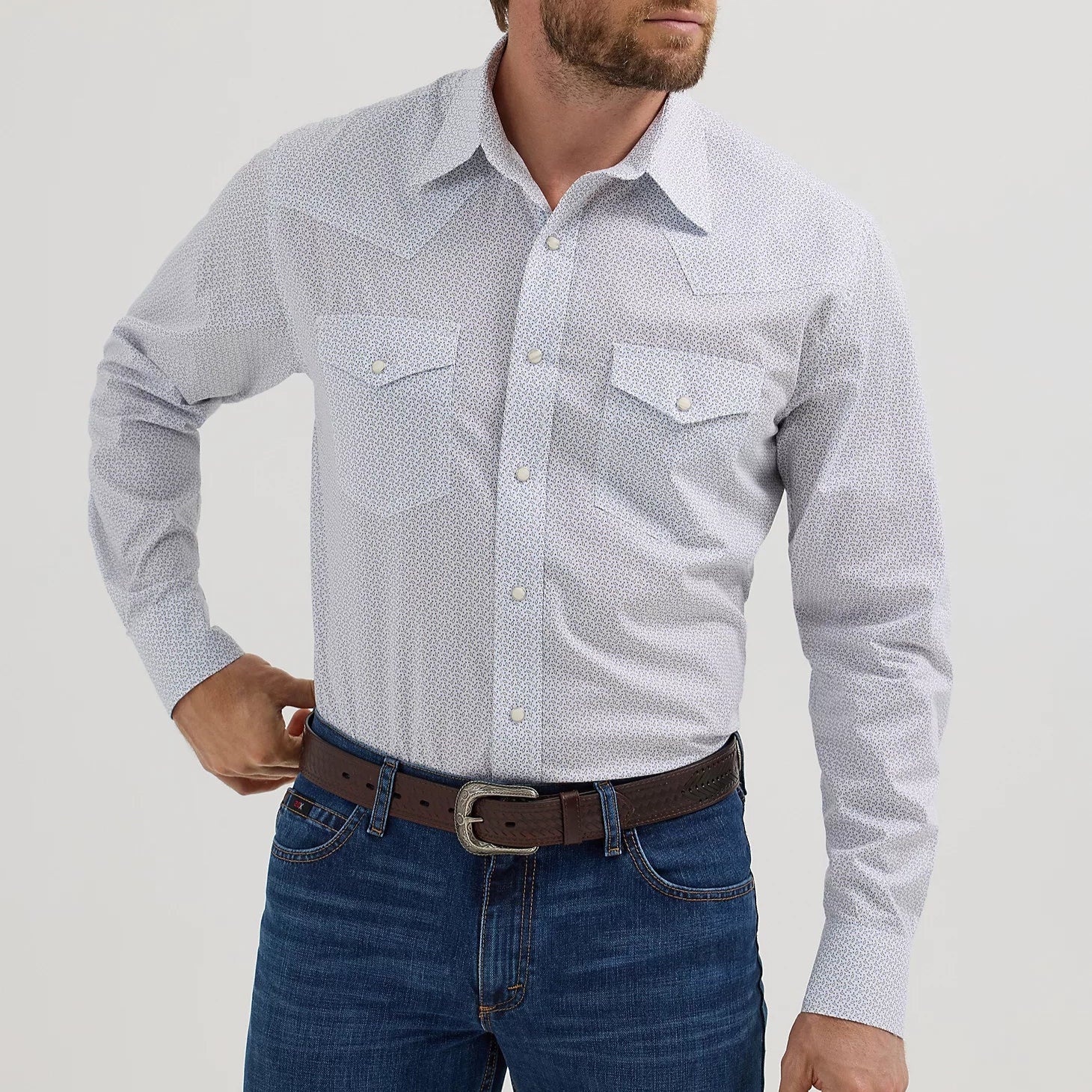 men clothing formal jacket-Wrangler Men's L/S 20X Competition Western Snap Shirt in Feather White (Available in Tall Sizes)