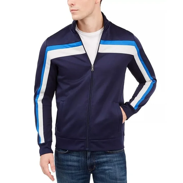 men clothing jogger pants-Club Room Men's Crossbody Stripe Track Jacket Blue Size XX-Large