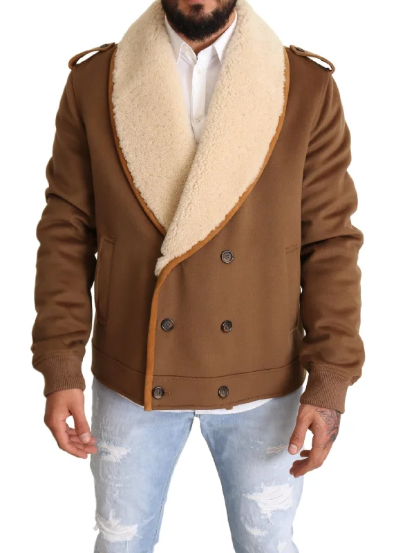 men clothing leather jacket-Dolce & Gabbana Elegant Double Breasted Shearling Men's Jacket