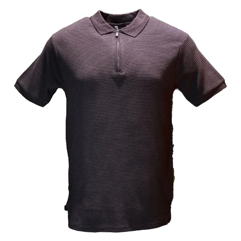 men clothing fleece pullover-Wine Zip Placket Ottoman Polo Shirt Burgundy