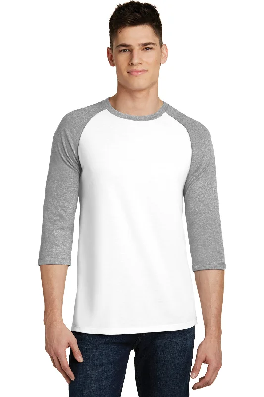 men clothing summer shorts-District Mens Very Important 3/4 Sleeve Crewneck T-Shirt - White/Heather Light Grey - Closeout