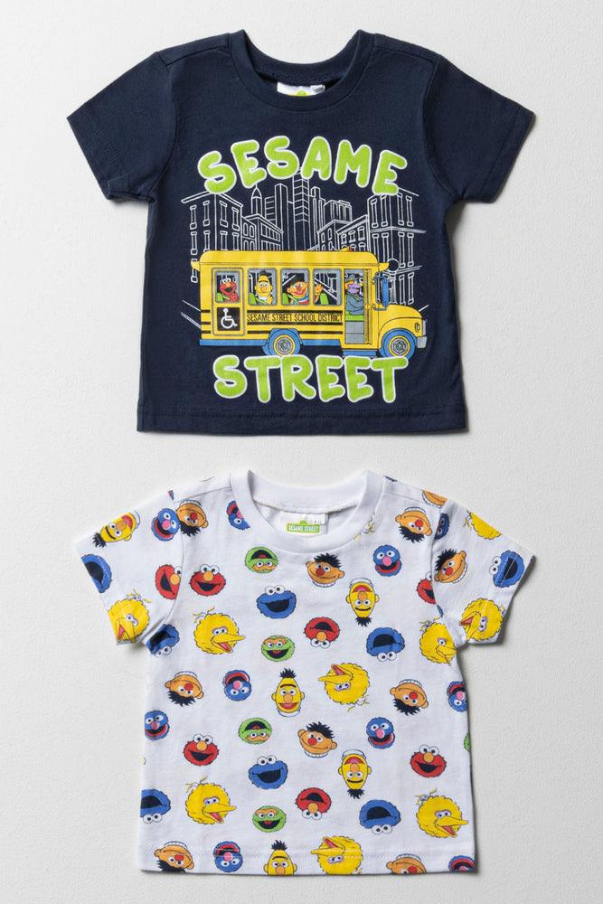 men clothing short pants-Sesame Street 2 Pack Short Sleeve T-Shirts Navy & White