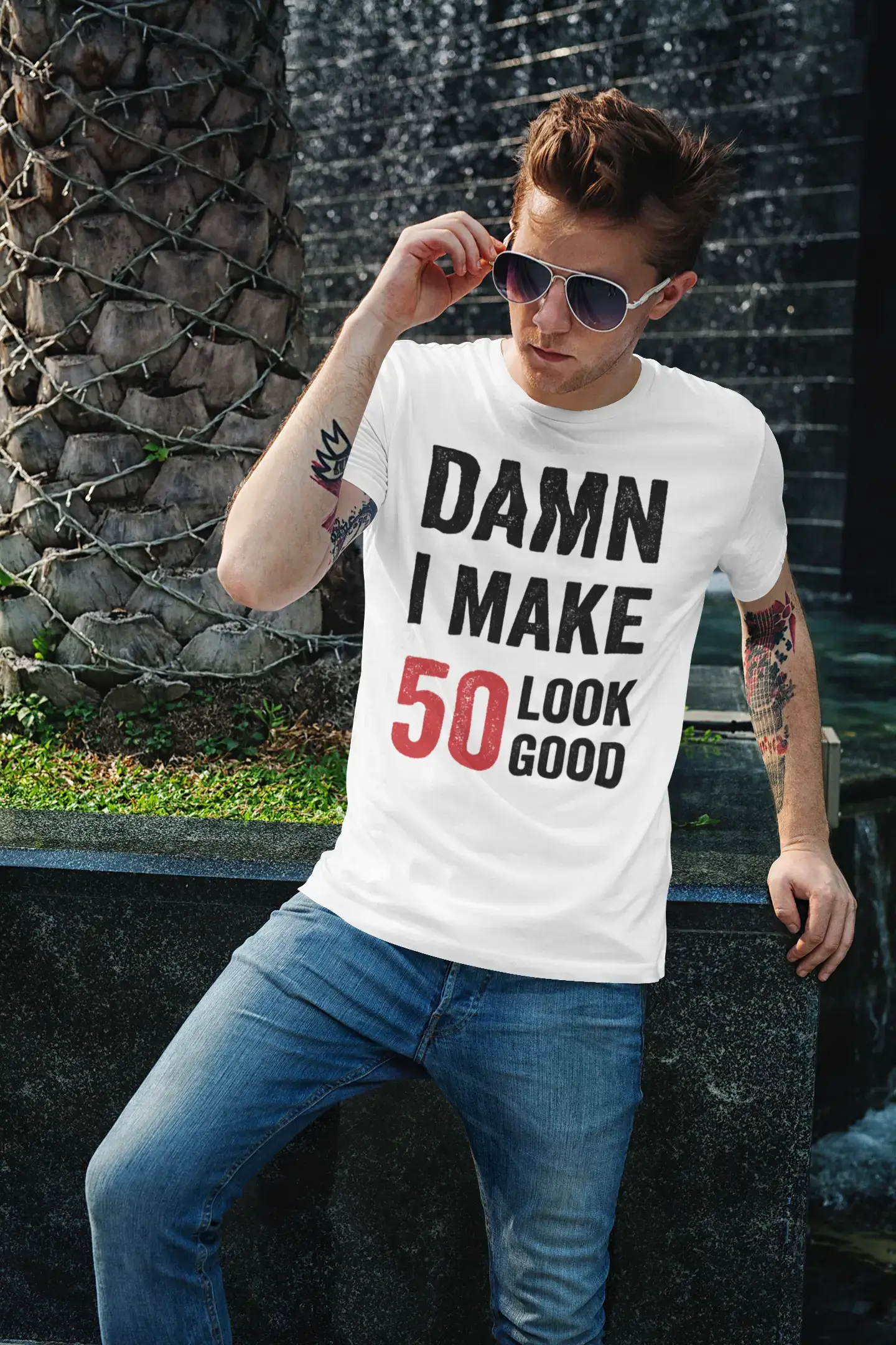 men clothing hoodie sweatshirt-Damn I Make 50 Look Good Men's T-shirt White 50th Birthday Gift 00409