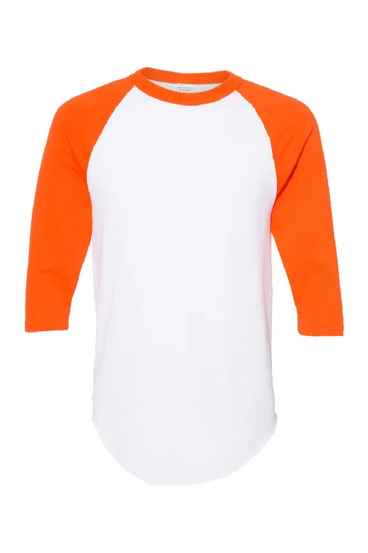 men clothing outdoor jacket-Augusta Sportswear Mens Raglan 3/4 Sleeve Crewneck T-Shirt - White/Orange