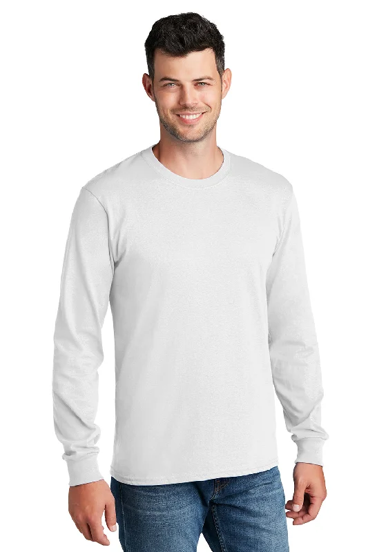 men clothing athletic shorts-Port & Company Mens Core Long Sleeve Crewneck T-Shirt - White