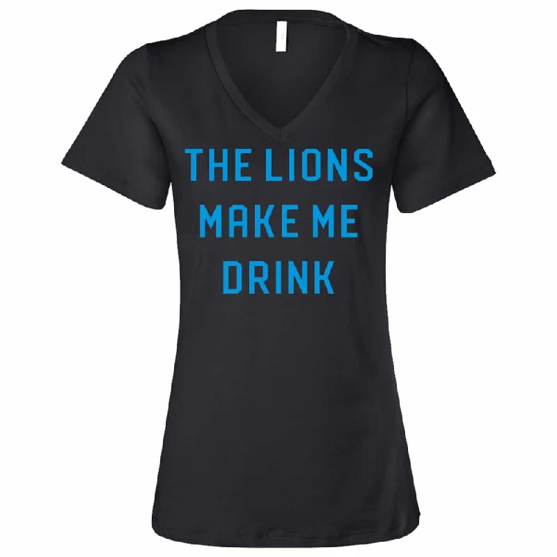 men clothing basic white shirt-Ladies Relaxed V-neck The Lions Make Me Drink T-shirt - Heather Black