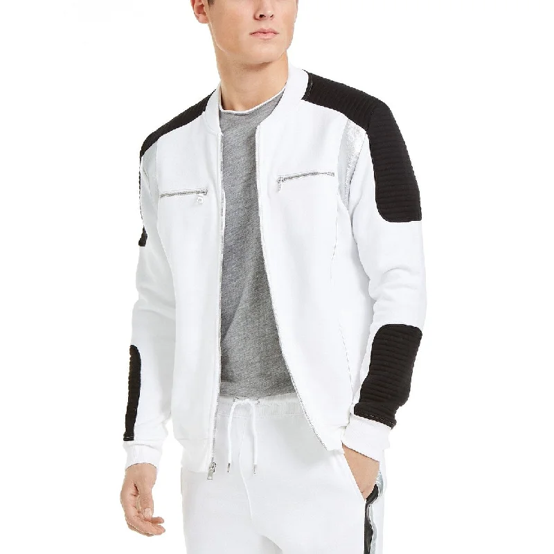 men clothing bomber jacket-INC Men's Portrait Track Jacket White Size Medium