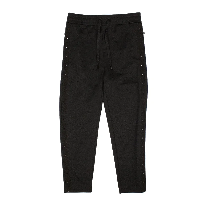 men clothing insulated jacket-Black Cotton Studded Detail Sweatpants