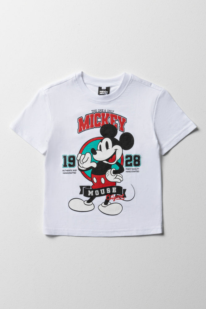 men clothing zip-up jacket-Mickey Mouse Short Sleeve T-Shirt White