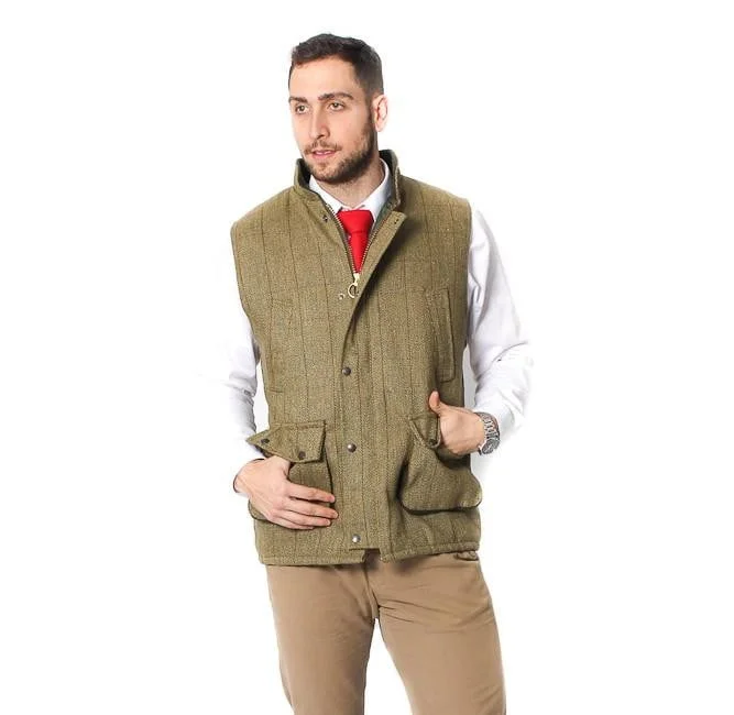 men clothing zip-up hoodie-Mens Tweed Bodywarmer – Sage