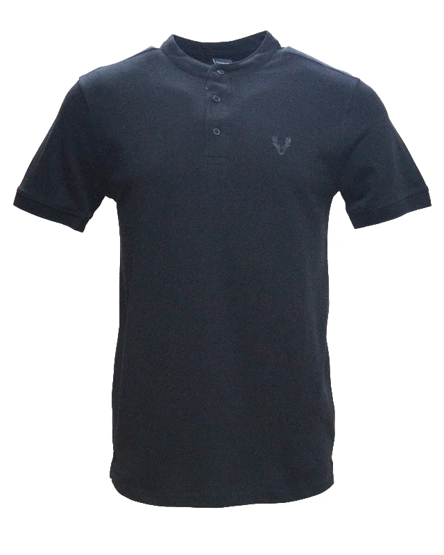 men clothing summer shorts-Black Mao Collar Polo Shirt With Chest