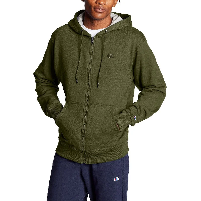 men clothing activewear hoodie-Champion Men's Powerblend Fleece Full Zip Hoodie Green Size Medium