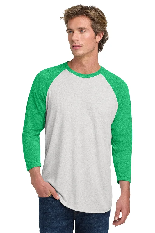 men clothing pullover hoodie-Next Level Mens Jersey 3/4 Sleeve Crewneck T-Shirt - Heather White/Envy Green