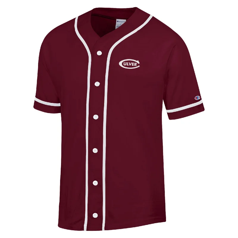 men clothing crew neck t-shirt-Champion Superfan Baseball Jersey Tee - Maroon / White