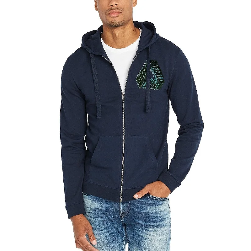 men clothing wool sweater-Buffalo David Bitton Men's Fugreen Zip-Front Hoodie Blue Size X-Large