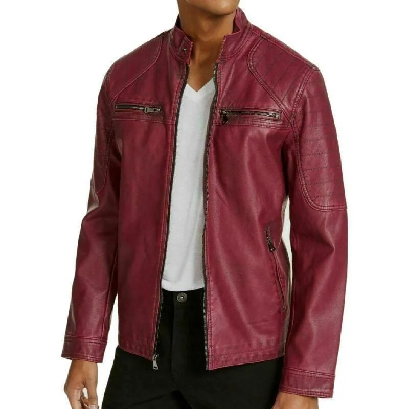 men clothing sports jacket-INC Men's Washed Faux Leather Jacket Dark Pink Size Large