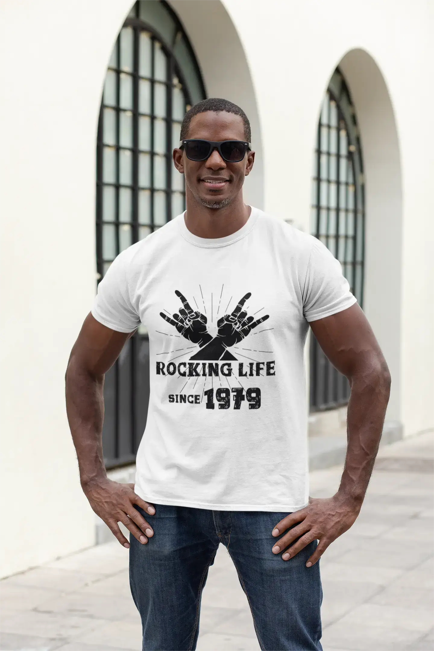 men clothing dress shirt-Rocking Life Since 1979 Men's T-shirt White Birthday Gift 00400