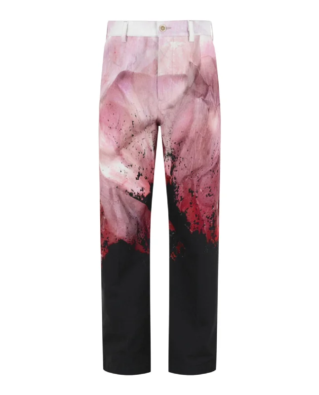 men clothing fleece jacket-Flower Print Baggy Trousers