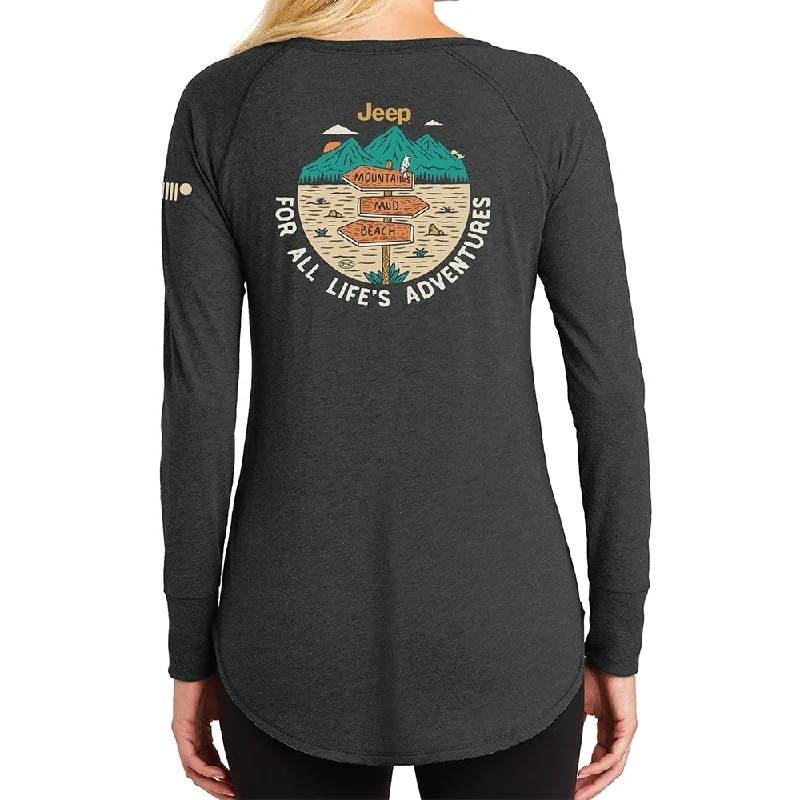 men clothing long sleeve shirt-Ladies Jeep® For All Life's Adventures Long Sleeve Tunic T-shirt - Heather Black