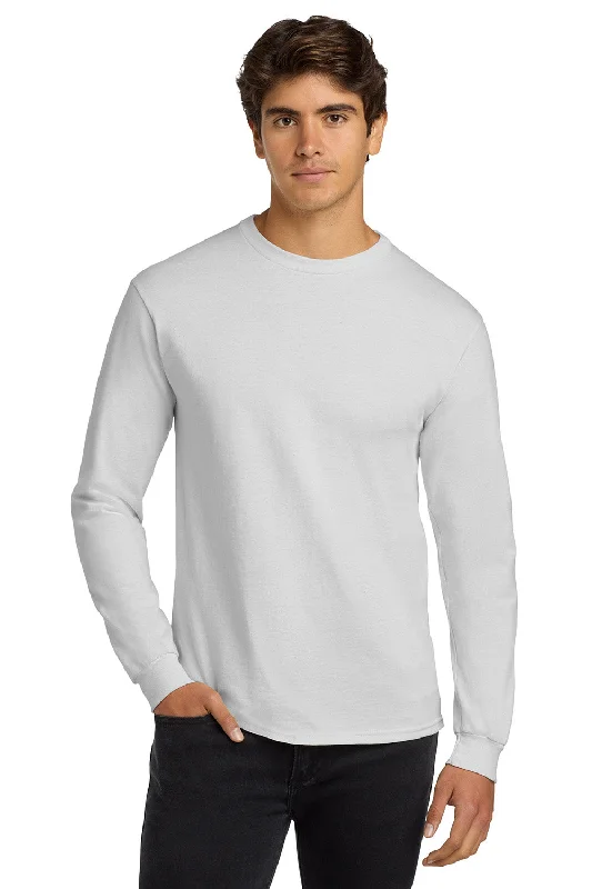 men clothing zip-up jacket-Gildan Mens Ultra Long Sleeve Crewneck T-Shirt - White